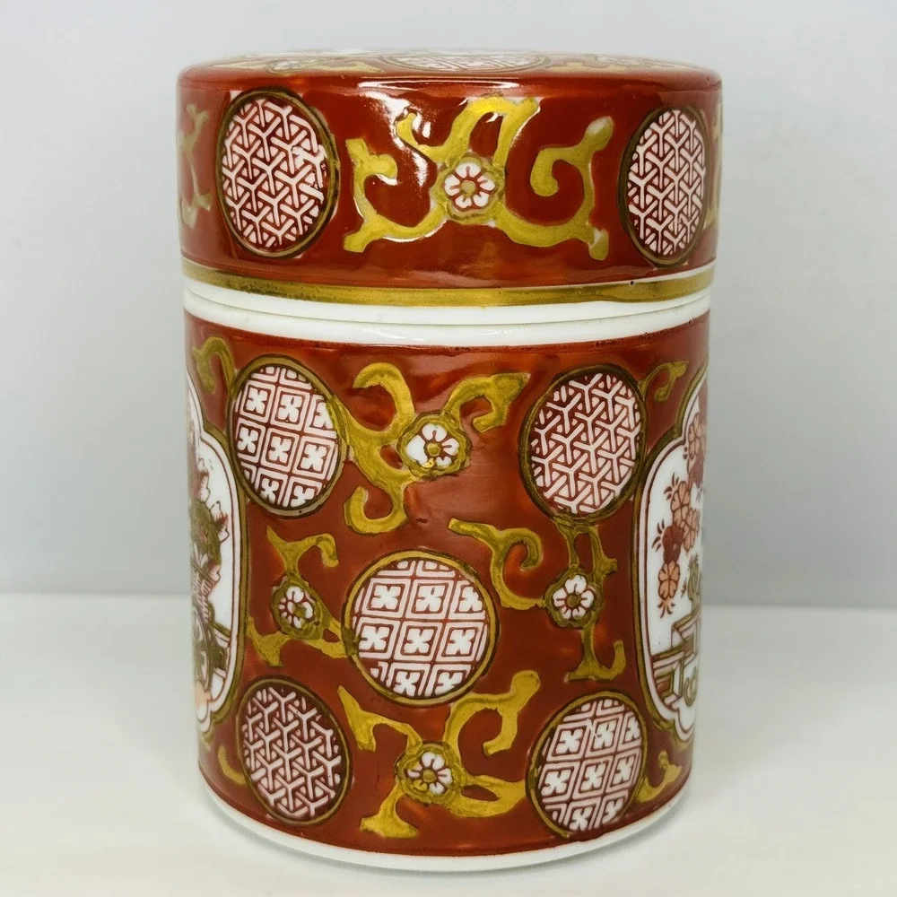 Vintage‎ Gold Imari Hand Painted Spice Tea Jar with Lid Red Gold Japanese Floral